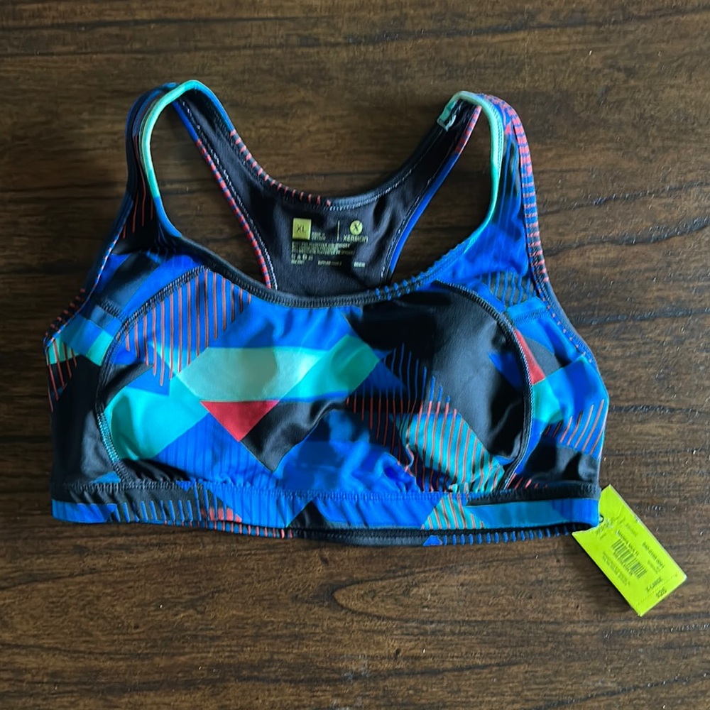 Xersion Blue and Black Sports Bra with Racerback Design